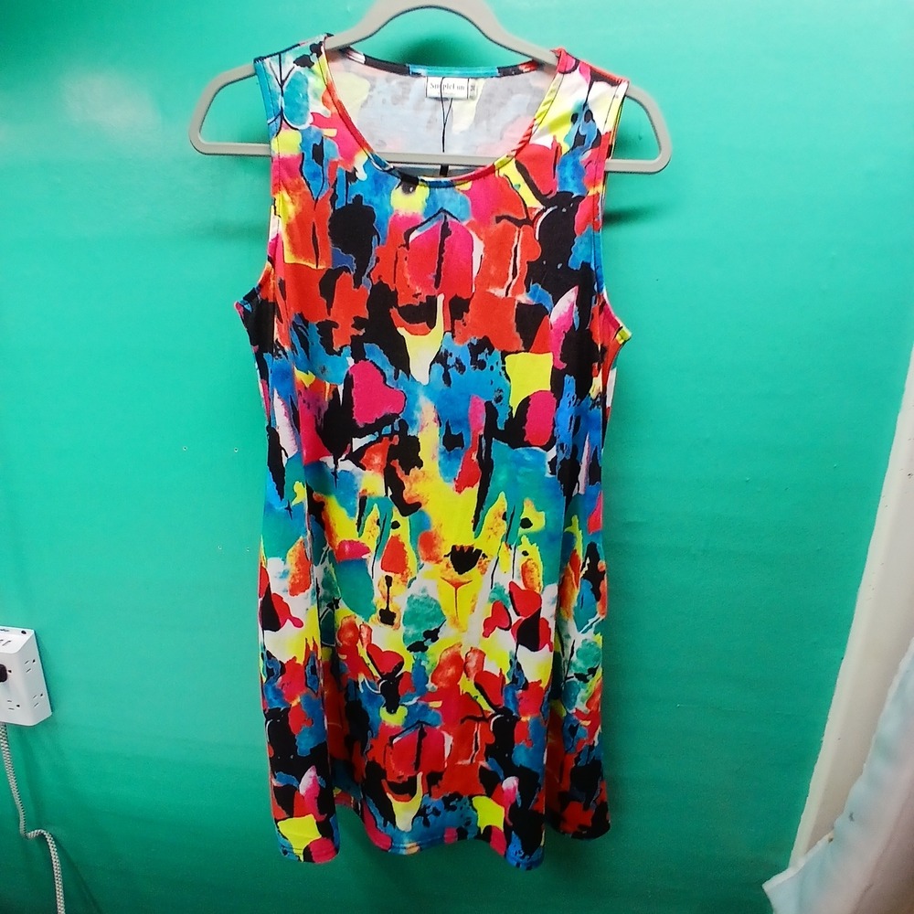 SimpleFun Abstract Watercolor Shift Dress M Art To Wear Mini Sleeveless
